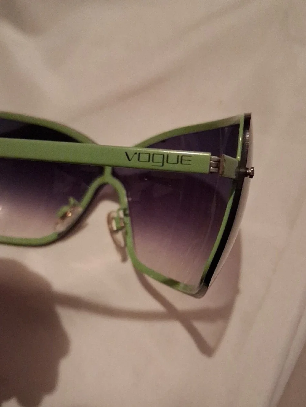 Vogue Oversized Shield Sunglasses with Green Trim and Crystal Studs